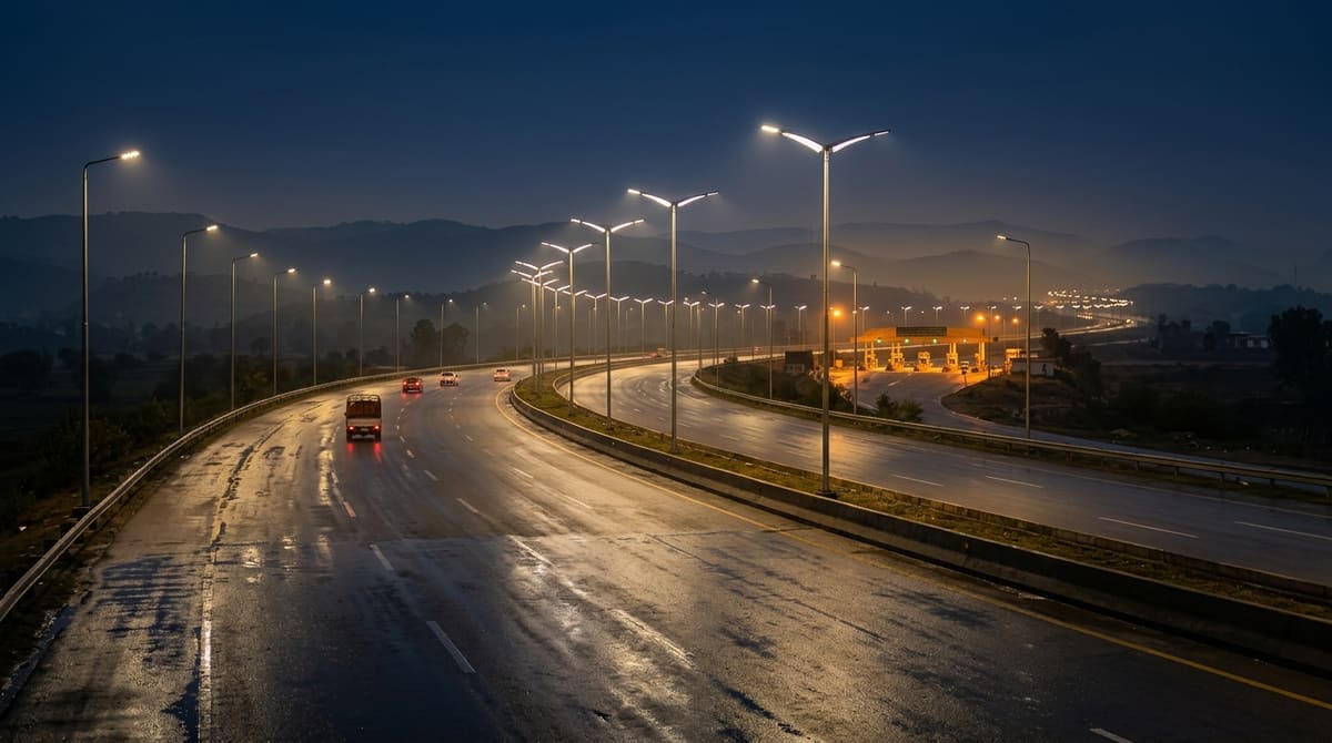 Butterfly LED illuminating a highway at night in Pakistan